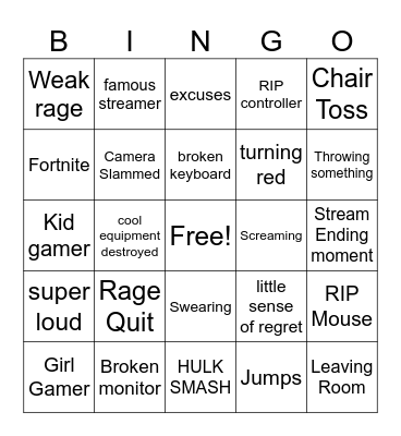 Gamer Rage BINGO Card
