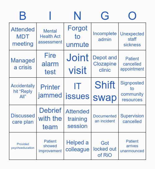NHS Bingo Card Bingo Card