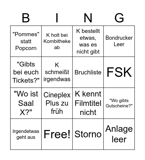 Cineplex Thekenbingo Card
