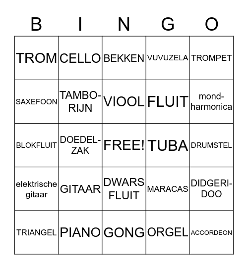 MUZIEK BINGO  Bingo Card