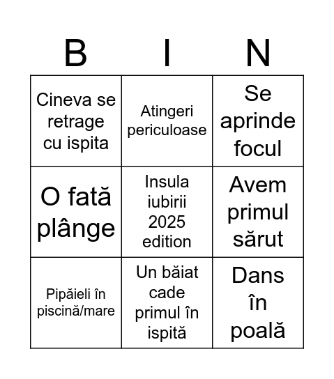 Insula iubirii bingo card Bingo Card