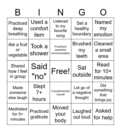 Self-Care Bingo Card