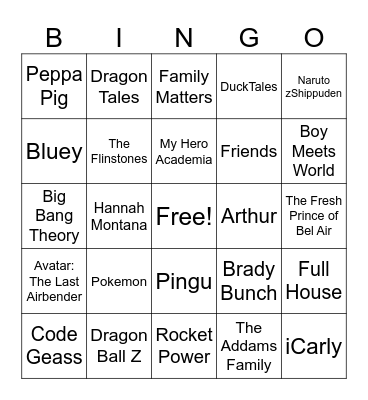 Theme Songs 6 Bingo Card