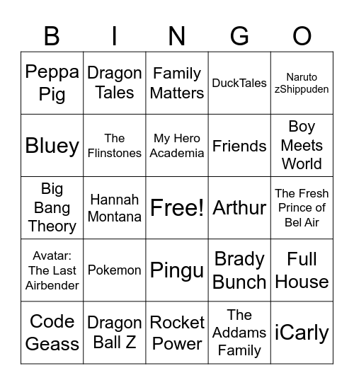 Theme Songs 6 Bingo Card