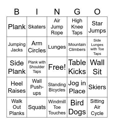 Body Weight Exercises Bingo Card
