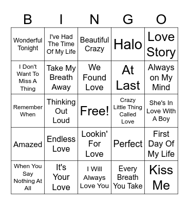 LOVE SONG BINGO RD. #1 Bingo Card