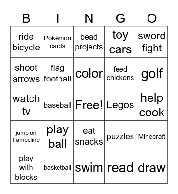 Things I Can Do! Bingo Card