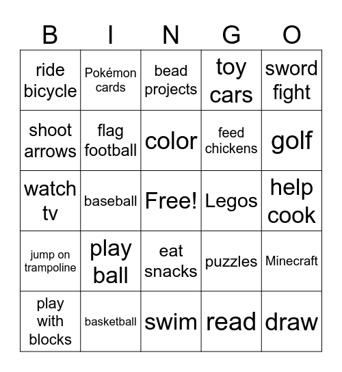 Things I Can Do! Bingo Card