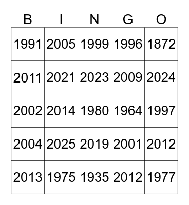 25th Wedding Anniversary Bingo Card