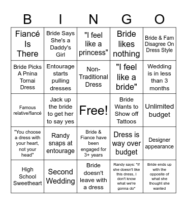 Say Yes to the Dress Bingo! Bingo Card