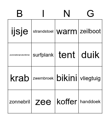 vakantiebingo Card