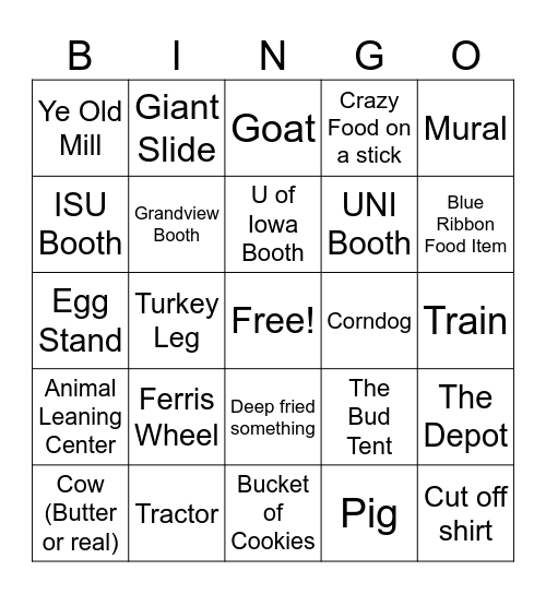 FA Intern - State Fair BINGO Card