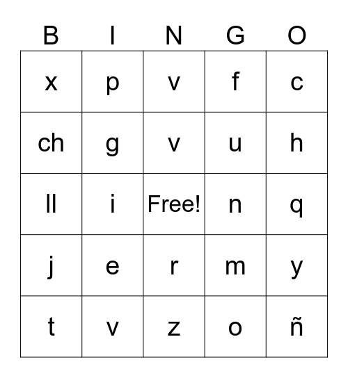 The Spanish Alphabet Bingo Card