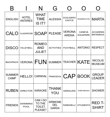 THE AB LAGO DI GARDA BINGO Card