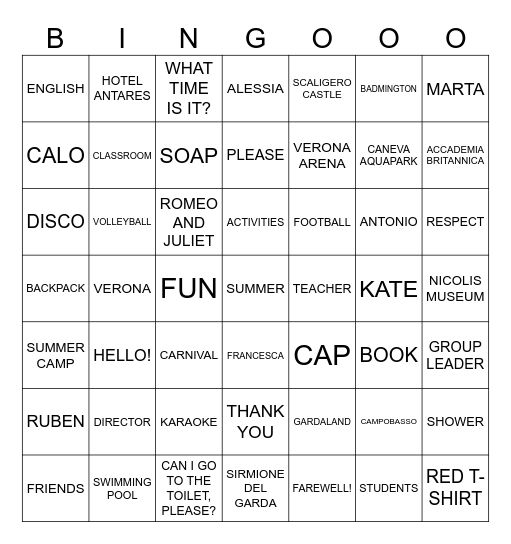 THE AB LAGO DI GARDA BINGO Card