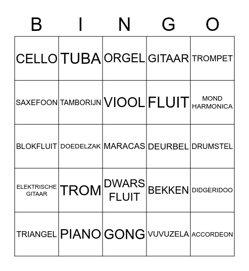 MUZIEK BINGO  Bingo Card