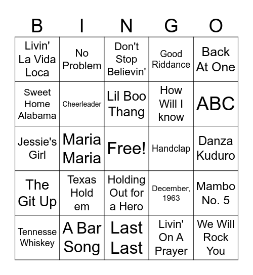 Music Bingo Card