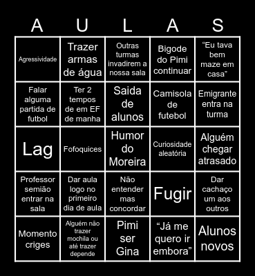 Início às aluas Bingo Card