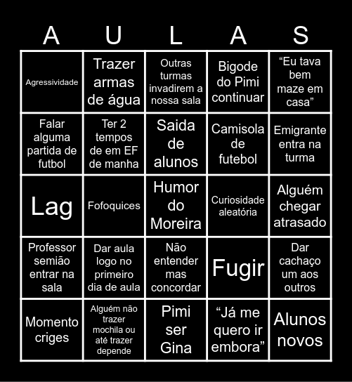 Início às aluas Bingo Card
