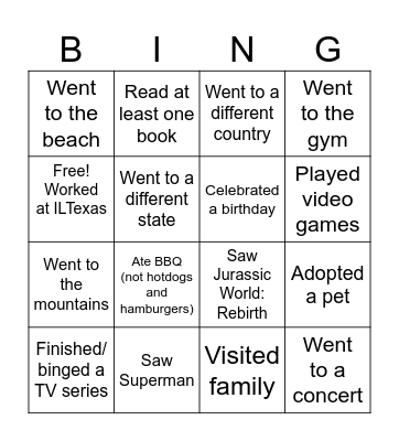 This Summer I... Bingo Card