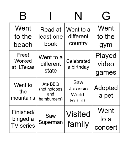 This Summer I... Bingo Card