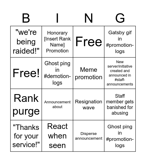 Weekly Riskministration Bingo Card