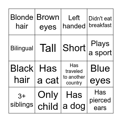 Traits bingo Card