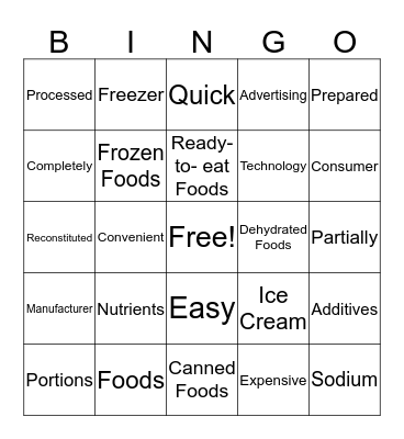 Convenience Foods Bingo Card