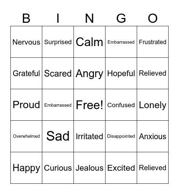 Feelings and Emotions Bingo Card