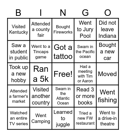 Teacher Summer Bingo Card