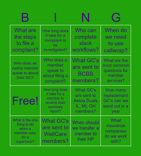 Member services recap Bingo Card