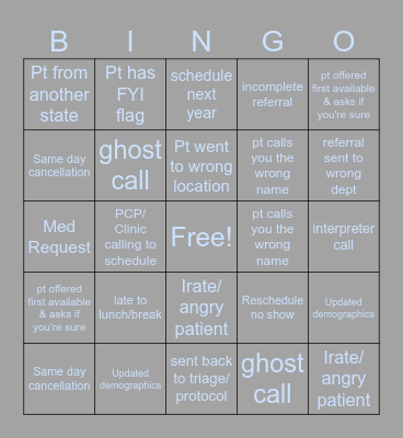 Rainy Day Bingo Card