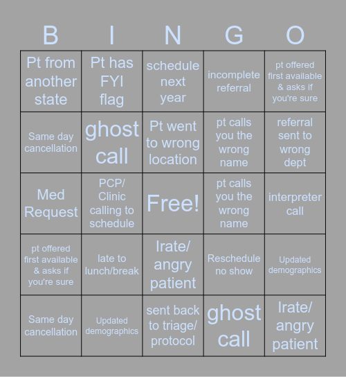 Rainy Day Bingo Card