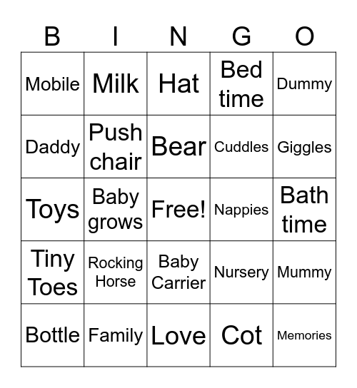 Hello Baby! Bingo Card