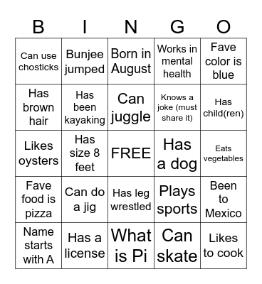 Fill the WHOLE card with signatures to win Bingo Card