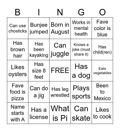 Fill the WHOLE card with signatures to win Bingo Card