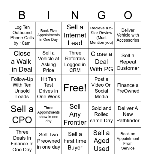 Sale Bingo Card For__________ Bingo Card