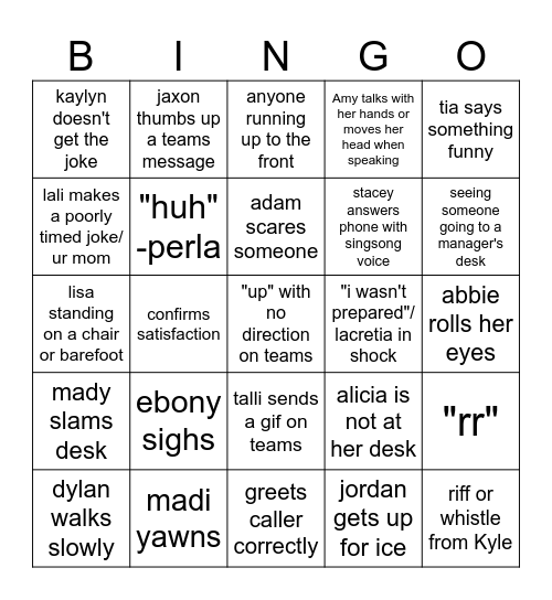 Customer Care Bingo Card