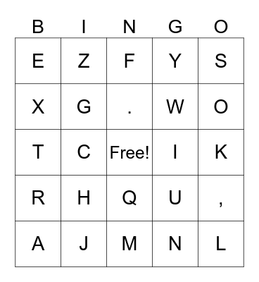 Alphabet Bingo Card