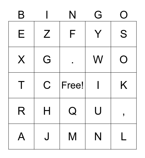 Alphabet Bingo Card