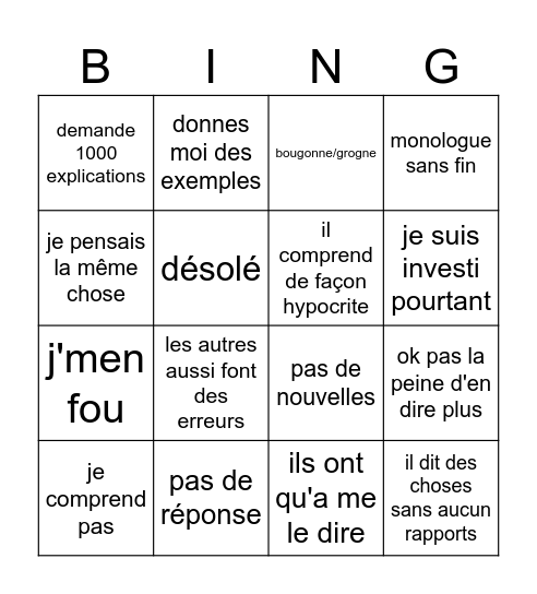 babare Bingo Card