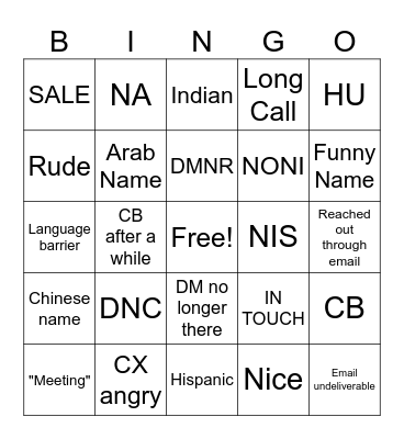 TA sales Bingo Card
