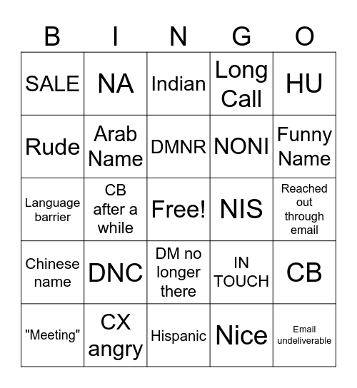 TA sales Bingo Card
