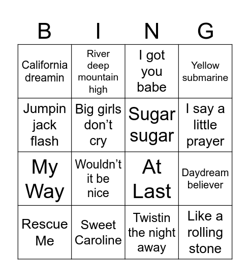 60’s Bingo Card