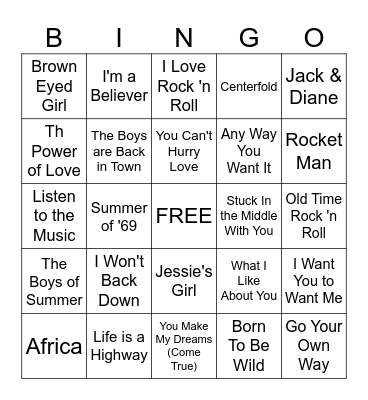 Music BINGO Card