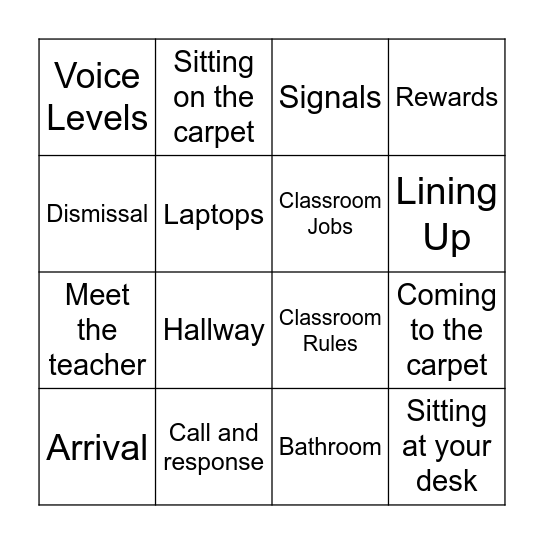 Classroom Bingo Card