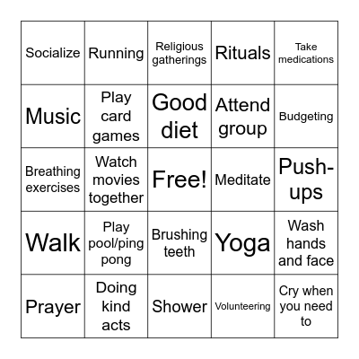 Self Care Bingo Card