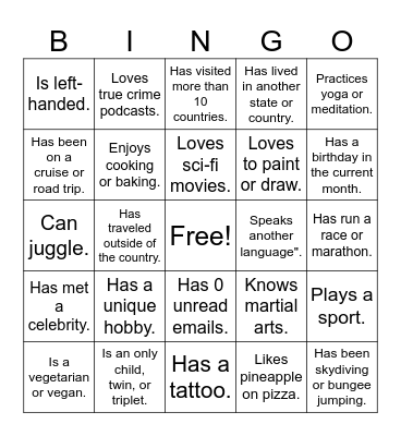 Getting to Know Who? Bingo Card