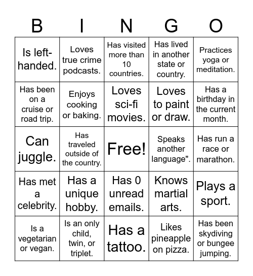 Getting to Know Who? Bingo Card