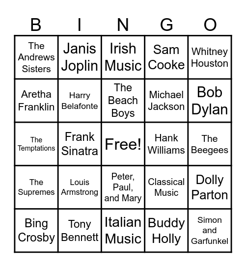 July Music Bingo! Bingo Card